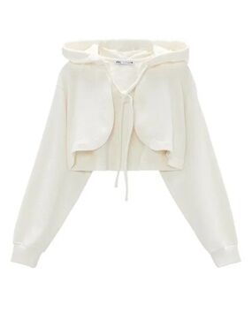Zara Cropped Open Front Hoodie White Size S Terrycloth Coverup Beach Summer
